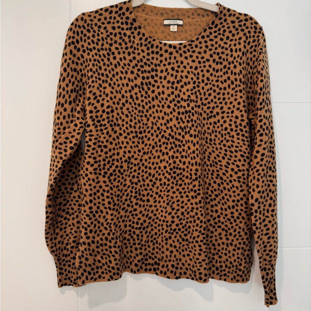 J. Crew Spotted Crew Neck cashmere Sweater - Tan and Black